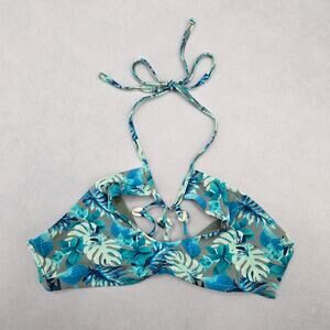 Bikini Top Reel Legends Blue Tropical Shell Tie Sports Bra Swim Top M Medium